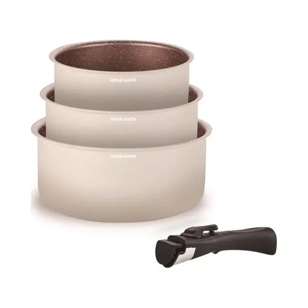 Arthur Martin - Set De 3 Bratpfannen De 16 Bis 18 Bis 20 Cm + 1 Griff, Aluminium Mit Antihaftbeschichtung, Abnehmbarer Griff Für Alle Arten De thumbnail