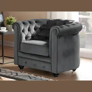 Vente-unique Sessel - Samt - Anthrazit - Chesterfield