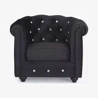 Vente-unique Fauteuil Chesterfield - Velours - Zwart Met Kristallen Knopen
