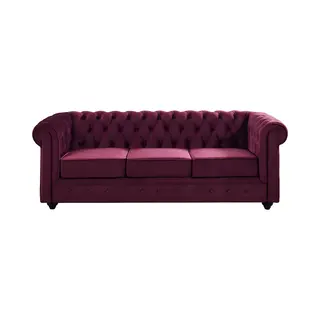 Vente-unique Sofa 3-Sitzer - Samt - Pflaumenfarben - Chesterfield