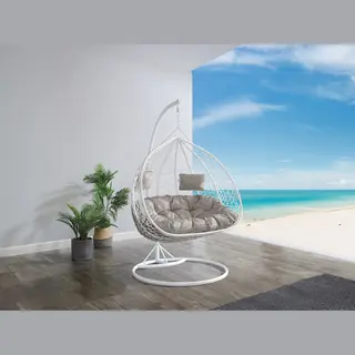 Vente-unique Hängesessel 2-Sitzer Polyrattan - Weiß Mit Grauen Kissen - Cayambe Von Mylia