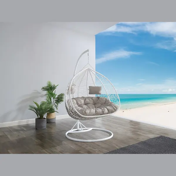 Vente-unique Hängesessel 2-Sitzer Polyrattan - Weiß Mit Grauen Kissen - Cayambe Von Mylia thumbnail