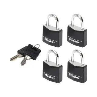 Master Lock 20mm wide covered solid aluminum body padlock, black; 4-pack