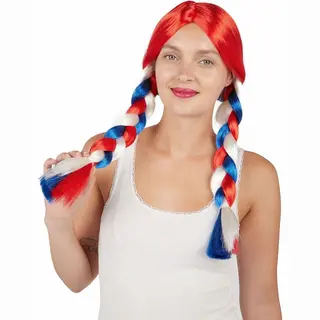 Ptit Clown - Gevlochten Pruik Blauw Wit Rood