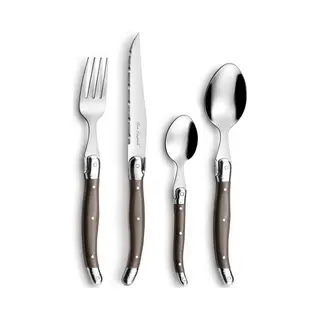 Amefa Lou Laguiole Tradition Steakmesser Besteck Set 24-teilig | Steakbesteck Mit Tradition Und Stil | Griffe In Pfeffer | Wellenschliff Messer |