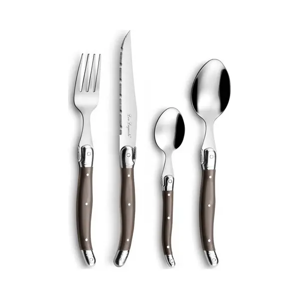 Amefa Lou Laguiole Tradition Steakmesser Besteck Set 24-teilig | Steakbesteck Mit Tradition Und Stil | Griffe In Pfeffer | Wellenschliff Messer | thumbnail