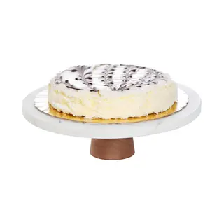 5Five Taartplateau Marmer Steen- Met Voet - 25 X 8 Cm - Steen - Wit - Taartschaal - Gebak Presentatie