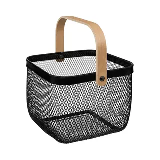 5Five Draadmand/fruitschaal Maya - Vierkant - Zwart - 26 X 26 X 18 Cm - Metaal/hout - Keuken Mand