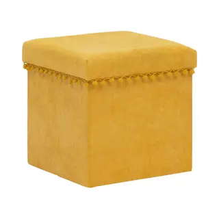 Atmosphera Poef/krukje/hocker Arabic - Opvouwbare Zit Opslag Box - Fluweel Okergeel - D38 X H38 Cm - Mdf/polyester