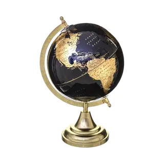Atmosphera Decoratie Wereldbol/globe- Zwart/goud - Op Metalen Voet - D20 X H33 Cm - Landen/continenten Topografie