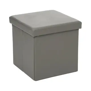 Atmosphera Poef/Hocker/voetenbankje - Opbergbox - Grijs - Pvc/mdf - 38 X 38 Cm - Opvouwbaar