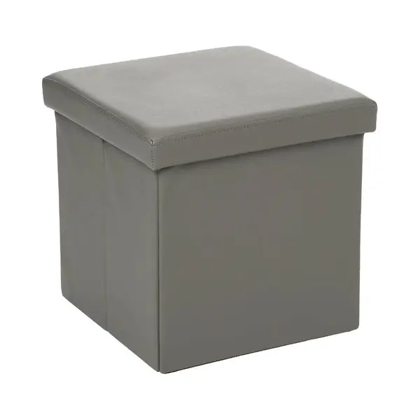 Atmosphera Poef/Hocker/voetenbankje - Opbergbox - Grijs - Pvc/mdf - 38 X 38 Cm - Opvouwbaar thumbnail