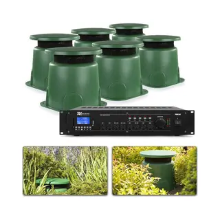 Geluidsinstallatie - Power Dynamics 100V Bluetooth Geluidsinstallatie Voor Buiten Met 6 Weerbestendige Speakers En Kabels - 180W