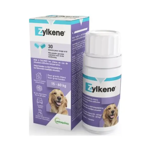 Vetoquinol Zylkene Capsules 450mg For Large Dogs 15 - 60kg - Saver Pack, 2 X 30 Capsules thumbnail