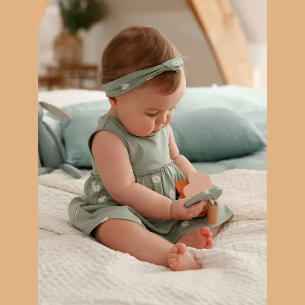 Vertbaudet Kleid Mit Haarband Für Mädchen Baby Graugrün Bedruckt 74 thumbnail