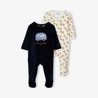 Vertbaudet Set Van 2 Fluwelen Oeko Tex® Pyjama's 'met De Auto' Voor Babyjongetje Set Inkt