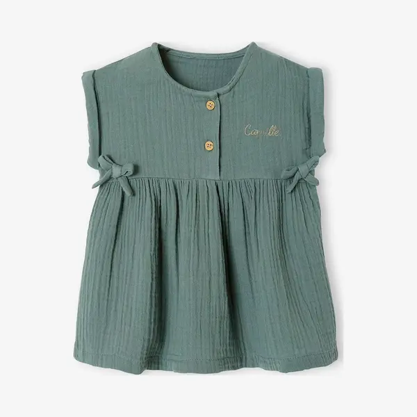 Vertbaudet Mädchen Baby Kleid, Musselin Grün 62 thumbnail