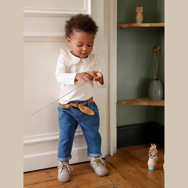 Vertbaudet Babyjeans Met Stoffen Riem Denim Stone thumbnail