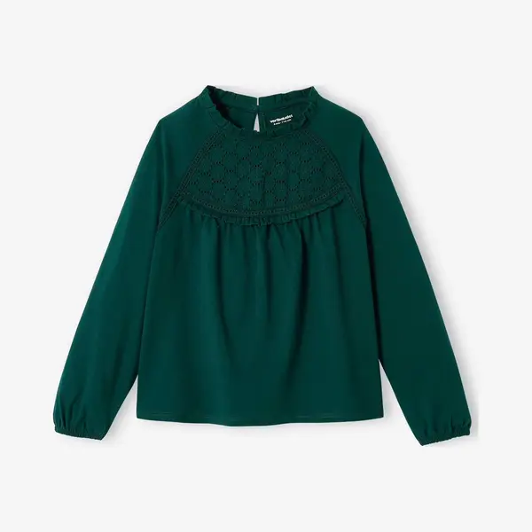 Vertbaudet Langarmshirt Mädchen Blusenshirt Mit Lochstickerei thumbnail