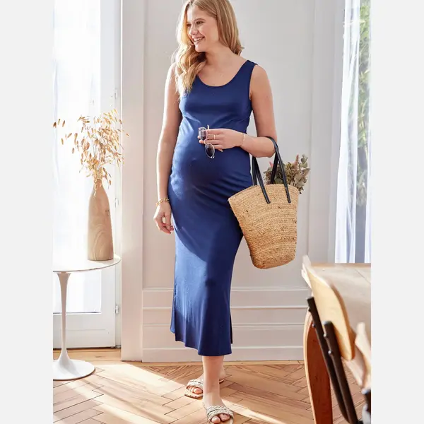 Vertbaudet Lange Overgooier Voor De Zwangerschap Van Ribtricot Marineblauw thumbnail