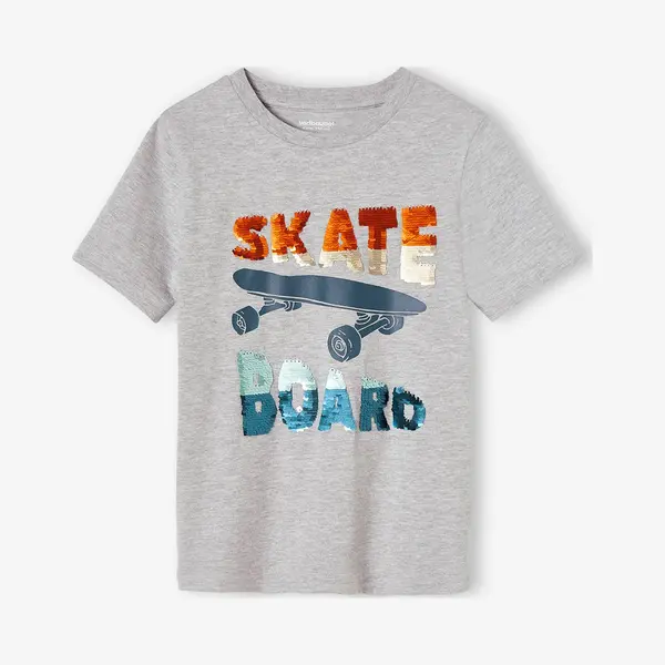 Vertbaudet Jongensshirt Met Pailletten Gemêleerd Grijs thumbnail