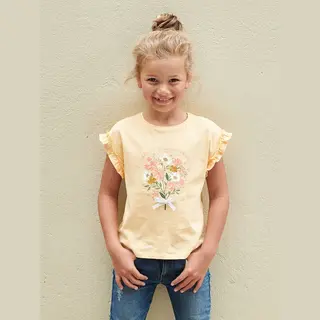Vertbaudet Mädchen T-Shirt Mit Volantärmeln Hellgelb 128