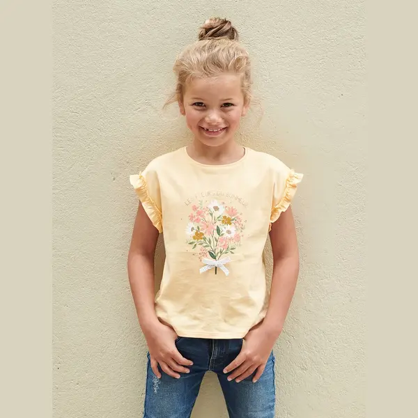 Vertbaudet Mädchen T-Shirt Mit Volantärmeln Hellgelb 128 thumbnail