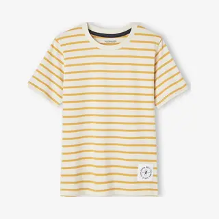 Vertbaudet Marinière Jongensshirt Korte Mouwen Geel, Gestreept