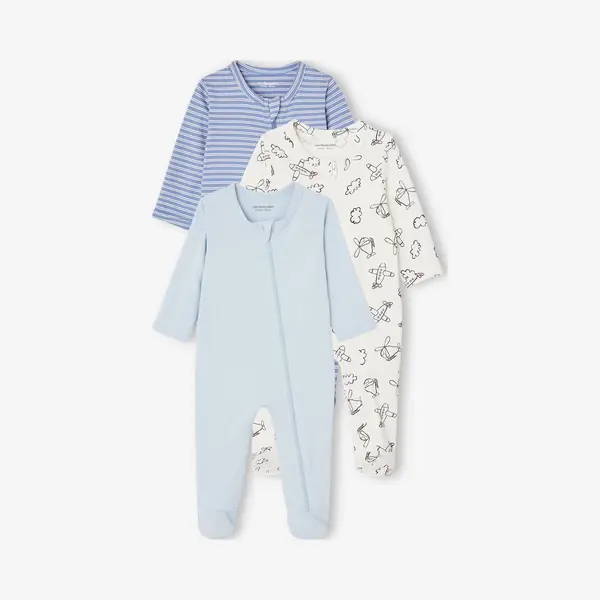 Vertbaudet Schlafanzug Baby Strampler Mit Reißverschluss Basics 3er-Pack thumbnail