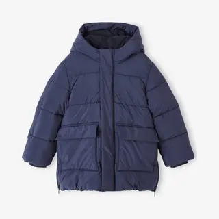 Vertbaudet Lang Donsjack Met Capuchon En Sherpa Voering Voor Jongens Marineblauw