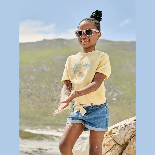 Vertbaudet Denim Meisjesshort In 'paperbag'-stijl Stone thumbnail