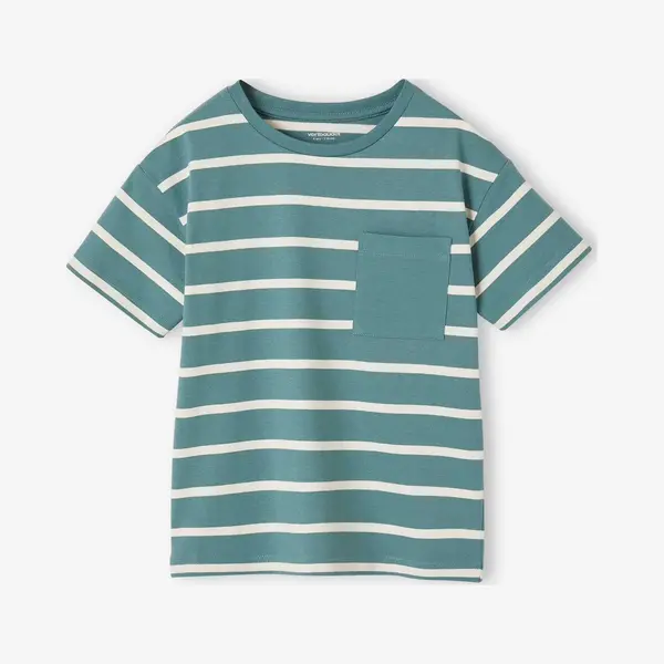 Vertbaudet Jungen T-Shirt Mit Streifen Und Brusttasche Aqua 86 thumbnail