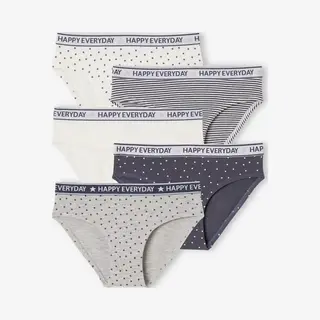 Vertbaudet Set Van 5 Alledaagse Happy Slips Voor Meisjes Gemêleerd Grijs