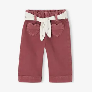 Vertbaudet Wijde Broek Met Kleur Babymeisje Met Riem Om Te Strikken Donkerpaars