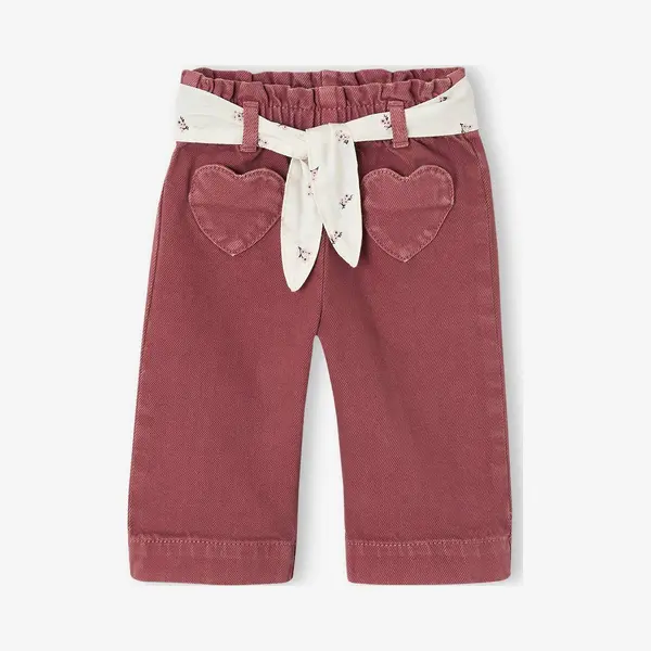Vertbaudet Wijde Broek Met Kleur Babymeisje Met Riem Om Te Strikken Donkerpaars thumbnail