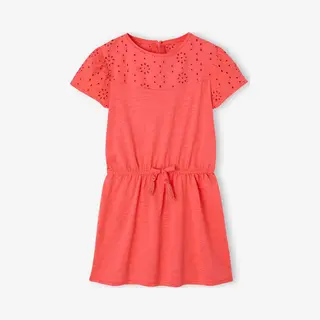Vertbaudet Mädchen Kleid Mit Lochstickerei Koralle 110
