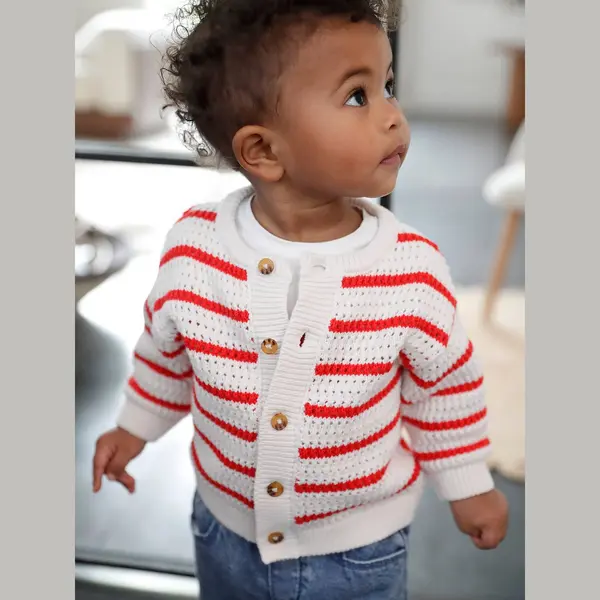 Vertbaudet Gebreid Vestje Voor Baby's Rood, Gestreept thumbnail