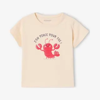 Vertbaudet T-shirt Met Kreeftmotief Voor Babyjongen Met Drukknoopjes Op De Schouder Vanille