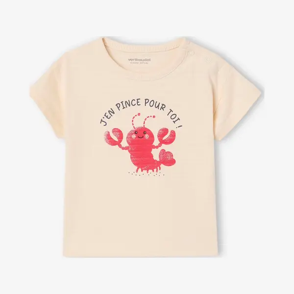 Vertbaudet T-shirt Met Kreeftmotief Voor Babyjongen Met Drukknoopjes Op De Schouder Vanille thumbnail
