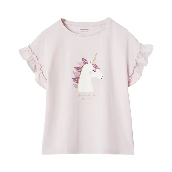 Vertbaudet Mädchen T-Shirt Mit Volantärmeln Hellrosa 146/152 thumbnail