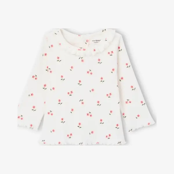 Vertbaudet Bio-Kollektion, Geripptes Baby Shirt Mit Langen Ärmeln Hellrosa 68 thumbnail