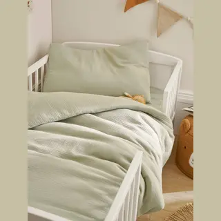 Vertbaudet Bettbezug Baby Bettwäsche-Set, Bio-Kollektion, Aus Einfarbigen Musselin, Hotelverschluss