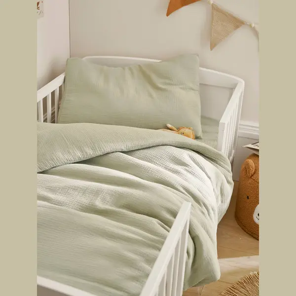 Vertbaudet Bettbezug Baby Bettwäsche-Set, Bio-Kollektion, Aus Einfarbigen Musselin, Hotelverschluss thumbnail