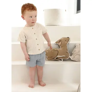Vertbaudet Babyset Met Gestreept Linnen Overhemd + Korte Sweater Van Hydrofielkatoen Grijsblauw
