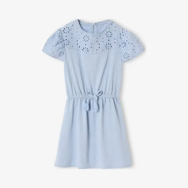 Vertbaudet Mädchen Kleid Mit Lochstickerei Hellblau 116 thumbnail