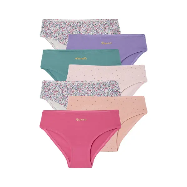 Vertbaudet 7er-Pack Mädchen Slips Mit Goldenen Schriftzügen, Bio-Baumwolle Fuchsia 128 thumbnail