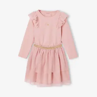 Vertbaudet Kerst Set Voor Meisjes, Rok Met Tule En T-shirt Met Ruches Roze (poederkleur)