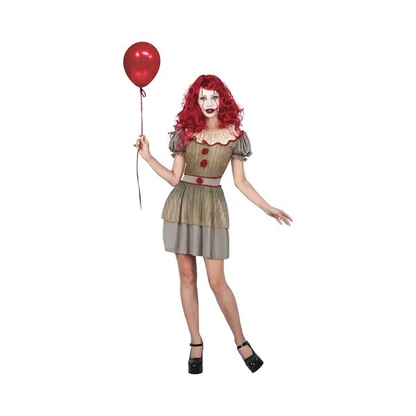 Deguise Toi Vegaoo Gruseliges Horror-Clown-Kostüm Für Damen Gold-grau - M thumbnail