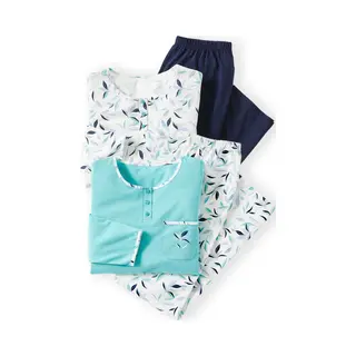 Damart - Set Van 2 Pyjama's Van Zuiver Gekamd Jersey Katoen - Dames - Blauw - 42-44 (M)