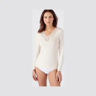 Damart - T-shirt Met Lange Mouwen Kant Thermolactyl Sensitive Onzichtbaar - Dames - Beige - 38-40 (S)